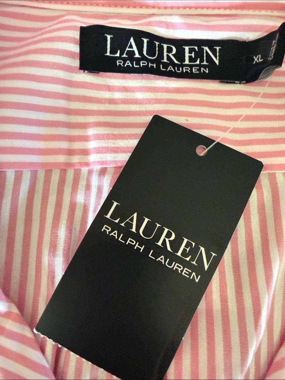 Lauren Ralph Lauren Boyfriend Sleepshirt Pink & White Stripe Cotton Poplin Sz XL - Picture 4 of 9